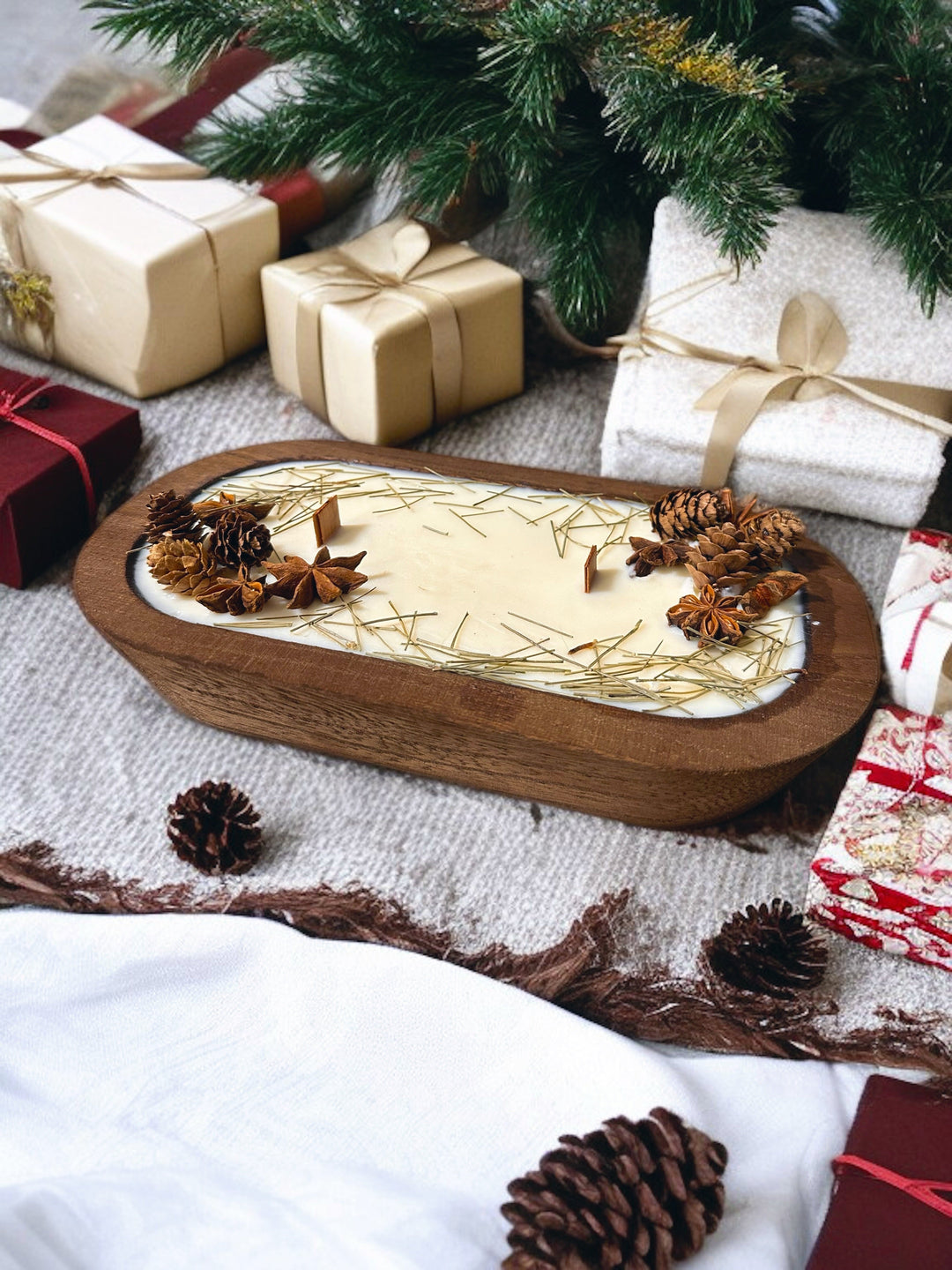 NEW SCENT! Cedar & Frankincense -- Wood-Wick Christmas Dough Bowl Candles -- by Moon Water Apothecary
