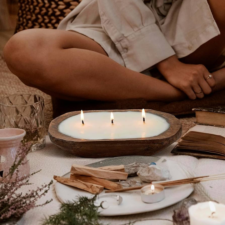 NEW SCENT! Cedar & Frankincense -- Wood-Wick Christmas Dough Bowl Candles -- by Moon Water Apothecary