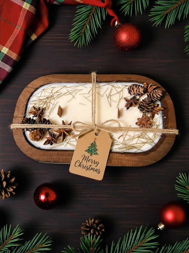 NEW SCENT! Cedar & Frankincense -- Wood-Wick Christmas Dough Bowl Candles -- by Moon Water Apothecary