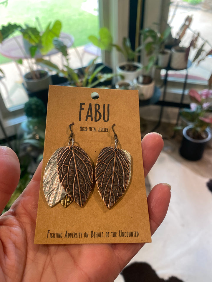 Mixed Metal Leaf Earrings
