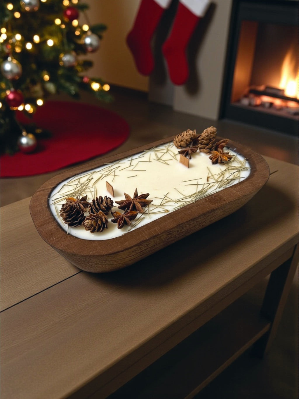 NEW SCENT! Cedar & Frankincense -- Wood-Wick Christmas Dough Bowl Candles -- by Moon Water Apothecary