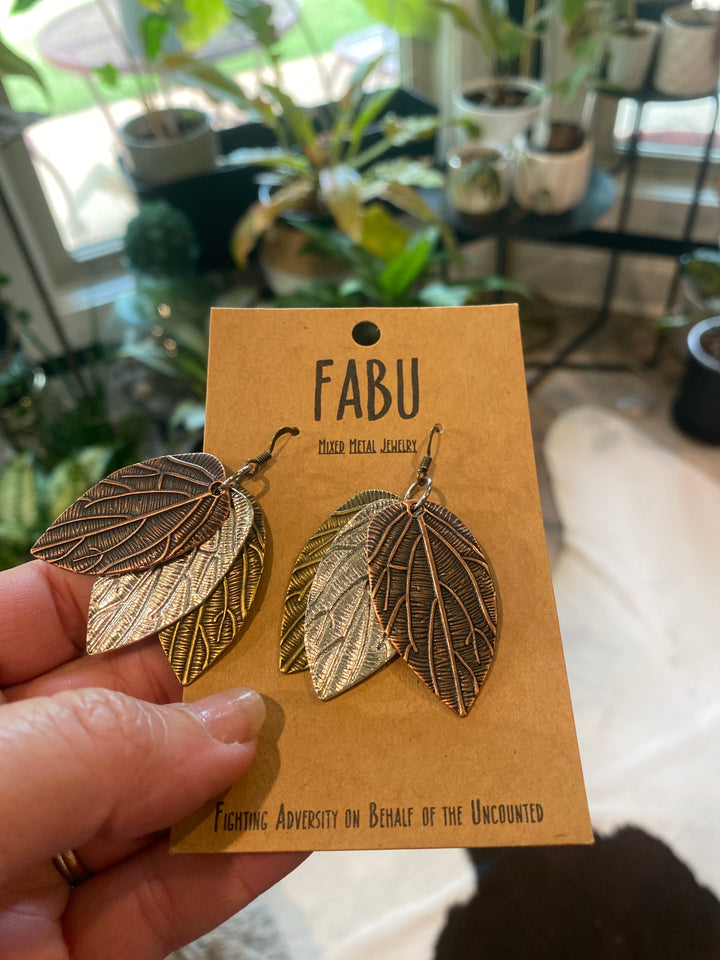 Mixed Metal Leaf Earrings